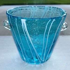 60s Italian Venini Glass Ice Bucket Hand Blown with Bollecini Air Bubbles Italy